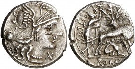 (hacia 137 a.C.). Gens Pompeia. Denario. (Bab. 1) (S. 1a) (Craw. 235/1c). 3,86 g. MBC.