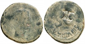Octavio Augusto. As 10,86 g. Leyenda parcialmente legible en reverso. Contramarca D en reverso. RC/BC.