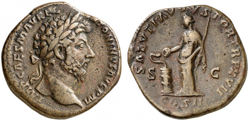 (163 d.C.). Marco Aurelio. Sestercio. (Spink 4999 var) (Co. 564) (RIC. 843). 21,...