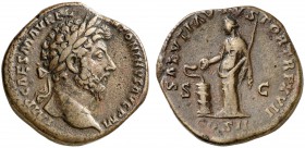(163 d.C.). Marco Aurelio. Sestercio. (Spink 4999 var) (Co. 564) (RIC. 843). 21,89 g. MBC+/MBC.