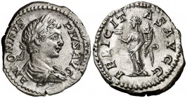 (205 d.C.) Caracalla. Denario. (Spink 6799) (S. 64) (RIC. 127). 3,20 g. EBC-.