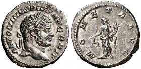 (213 d.C.). Caracalla. Denario. (Spink 6821 var) (S. 165) (RIC. 224). 3,29 g. EBC/EBC-.