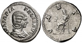 (215 d.C.). Julia Domna. Denario. (Spink 7109) (S. 226) (RIC. 391, de Caracalla). 3,20 g. EBC-.