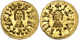 Sisebuto (612-621). Ispali (Sevilla). Triente. (CNV. 219.22) (R.Pliego 274n). 1,45 g. Bella. EBC.