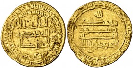 AH 235. Califato Abasida de Bagdad. Al-Mutawakil. Misr. Dinar. (S.Album 229.1) (Lavoix 949). 3,94 g. Descolgada. (MBC).