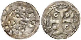 Ramon Berenguer III (1096-1131). Barcelona. Diner. (Cru.V.S. 31 var) (Cru.C.G. 1839 var). 0,61 g. Leves defectos de cospel. Rara. MBC-.