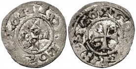 Gerard I (1102-1115). Perpinyà. Diner. (Falta en Cru.V.S. y Cru.C.G.). 0,74 g. La leyenda del anverso empieza a las 9h del reloj. Rarísima. MBC.
