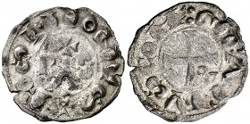 Gerard II (1164-1172). Perpinyà. Diner. (Cru.V.S. 115) (Cru.C.G. 1901). 0,95 g. La leyenda del anverso empieza a las 6h del reloj. Muy rara. MBC.