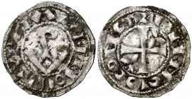Ermengol VIII (1184-1209). Agramunt. Diner. (Cru.V.S. falta var) (Cru.C.G. 1935b). 0,88 g. Oxidaciones. Escasa. (MBC).