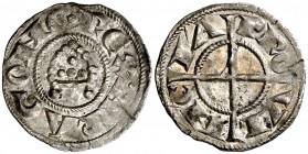 Alfons I (1162-1196). Provença. Diner de la mitra. (Cru.V.S. 168) (Cru.Occitània 94) (Cru.C.G. 2102). 0,86 g. Escasa. MBC+.