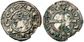 Pere I (1196-1213). Provença. Ral coronat. (Cru.V.S. 172) (Cru.Occitània 98) (Cru.C.G. 2114). 0,78 g. Cospel levemente faltado. Incrustraciones. Escas...