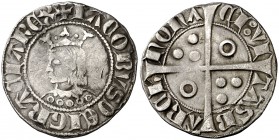 Jaume II (1291-1327). Barcelona. Croat. (Cru.V.S. 337.5) (Cru.C.G. 2154f). 3 g. Letras A y V latinas. Rayitas. MBC-/MBC.