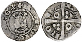 Alfons III (1327-1336). Barcelona. Diner. (Cru.V.S. 367) (Cru.C.G. 2185). 0,77 g. Pátina. Cospel algo faltado. Muy escasa. (BC+).