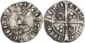 Pere III (1336-1387). Barcelona. Croat. (Cru.V.S. 408.2) (Cru.C.G. 2223e). 3,17 g. T gótica en anverso. Leves oxidaciones. Escasa. (MBC+).