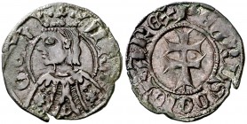 Pere III (1336-1387). Aragón. Dinero jaqués. (Cru.V.S. 463.1) (Cru.C.G. 2276a). 1,22 g. Dos círculos en horizontal en la parte superior e inferior de ...