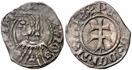 Pere III (1336-1387). Aragón. Dinero jaqués. (Cru.V.S. 463.2) (Cru.C.G. 2276b). 1,11 g. Muy rara. MBC-/MBC.