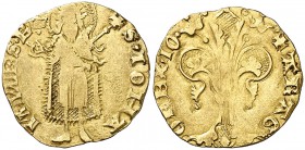 Joan I (1387-1396). València. Florí. (Cru.V.S. 471 var) (Cru.C.G. 2280 var). 3,40 g. Marca: corona. Ex Colección Ramon Muntaner 24/04/2014, nº 414. MB...