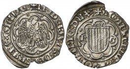 Frederic IV de Sicília (1355-1377). Sicília. Pirral. (Cru.V.S. 640) (Cru.C.G. 2621, mismo ejemplar). 3,25 g. Cospel ligeramente irregular. Bella. Ex C...