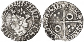 Alfons IV (1416-1458). Perpinyà. Mig croat. (Cru.V.S. 827.4) (Cru.C.G. 2873e). 1,38 g. Cospel algo faltado. Muy rara. (MBC-).