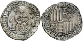 Alfons IV (1416-1458). Nàpols. Carlí. (Cru.V.S. 889) (Cru.C.G. 2933). 3,52 g. Leve grieta. Ex Colección Ramon Muntaner 24/04/2014, nº 567. (MBC+).