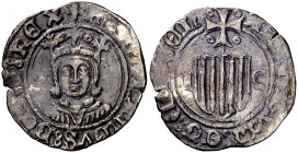 Ferran II (1479-1516). Aragón. Medio real. (Cru.V.S. 1305) (Cru.C.G. 3205). 1,74 g. Escasa. MBC-.