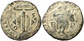 1598. Felipe II. Perpinyà. Doble sou. (Cal. 838) (Cru..C.G. 3806). 2,92 g. Escasa. MBC.