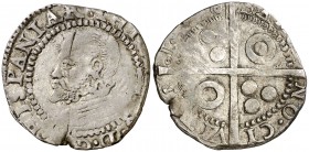 1598. Felipe II. Barcelona. 1 croat. (Cal. 609). 3,27 g. Grieta. Muy escasa. MBC.