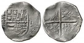 1595. Felipe II. Valladolid. (). 2 reales. (Cal. 597). 6,70 g. Oxidaciones limpiadas. Rara. (MBC-).