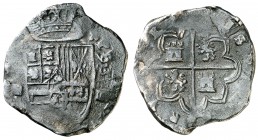 1593/2. Felipe II. Segovia. () 4 reales. (Cal. 360). 13,40 g. Pátina oscura. Muy rara. MBC-/MBC.