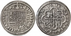 1588. Felipe II. Segovia. 4 reales. (Cal. 370 var). 13 g. Acueducto de cuatro arcos y un piso. Ceca a izquierda. Distinto dibujo del último dígito de ...