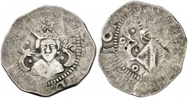 s/d. Felipe II. Valencia. 4 reales (sis sous). (Cal. tipo 283). 8,63 g. Acuñación descuidada. Rara. (MBC-).