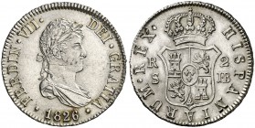 1826. Fernando VII. Sevilla. JB. 2 reales. (Cal. 1034). 6,02 g. Leves rayitas. EBC-/EBC.