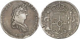 1821. Fernando VII. Durango. CG. 8 reales. (Cal. 422). 26,66 g. Pátina oscura. MBC-.