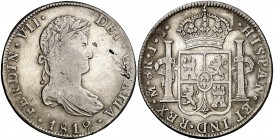 1819. Fernando VII. México. JJ. 8 reales. (Cal. 563). 26,74 g. Hojitas. MBC-.