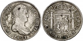1821. Fernando VII. Potosí. PJ. 8 reales. (Cal. 610). 26,92 g. MBC-.