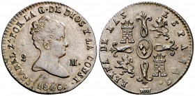 1846. Isabel II. Segovia. 2 maravedís. (Cal. 558). 2,31 g. Buen ejemplar. MBC+/EBC-.