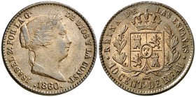1860. Isabel II. Segovia. 10 céntimos de real. (Cal. 606). 3,58 g. Bella. EBC.