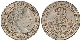 1868. Isabel II. Barcelona. OM. 1/2 céntimo de escudo. (Cal. 671). 1,36 g. Bella. EBC+.