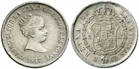 1847. Isabel II. Madrid. CL. 2 reales. (Cal. 360). 2,95 g. Rayita. Escasa. MBC+.