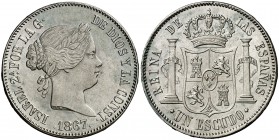 1867. Isabel II. Madrid. 1 escudo. (Cal. 253). 12,96 g. Parte de brillo original. EBC-/EBC.