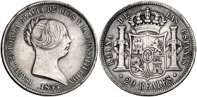 1855. Isabel II. Madrid. 20 reales. (Cal. 175). 25,69 g. Golpecitos. MBC-/MBC.
