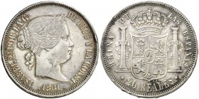 1861. Isabel II. Madrid. 20 reales. (Cal. 183). 25,77 g. Golpecitos. Bonito color. MBC+.
