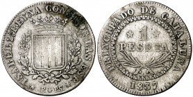 1837. Isabel II. Barcelona. 1 peseta. (Cal. 258). 5,71 g. Manchita. MBC-/MBC.