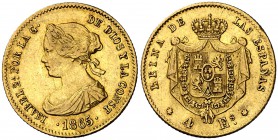 1865. Isabel II. Madrid. 4 escudos. (Cal. 108). 3,32 g. EBC-.