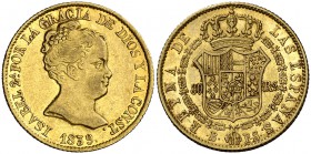1839. Isabel II. Barcelona. PS. 80 reales. (Cal. 55). 6,74 g. Parte de brillo original. MBC+.