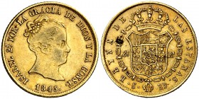 1845. Isabel II. Sevilla. RD. 80 reales. (Cal. 96). 6,74 g. Hojita en reverso. MBC.