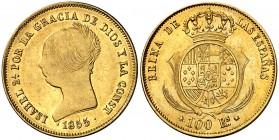 1855. Isabel II. Barcelona. 100 reales. (Cal. 8). 8,36 g. Escasa. EBC-.