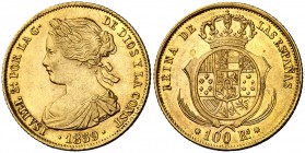 1859. Isabel II. Barcelona. 100 reales. (Cal. 12). 8,38 g. EBC.