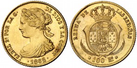 1862. Isabel II. Barcelona. 100 reales. (Cal. 15). 8,33 g. Escasa. EBC-.