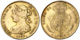 1858. Isabel II. Madrid. 100 reales. (Barrera 888). 8,30 g. Falsa de época en oro. MBC/MBC+.